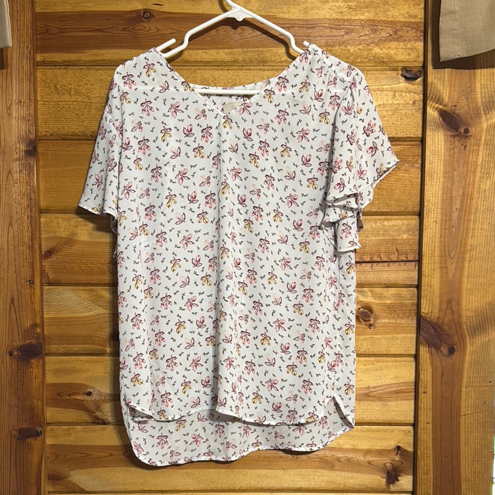LOFT Floral Print Blouse - Cream with Red and Yellow Details